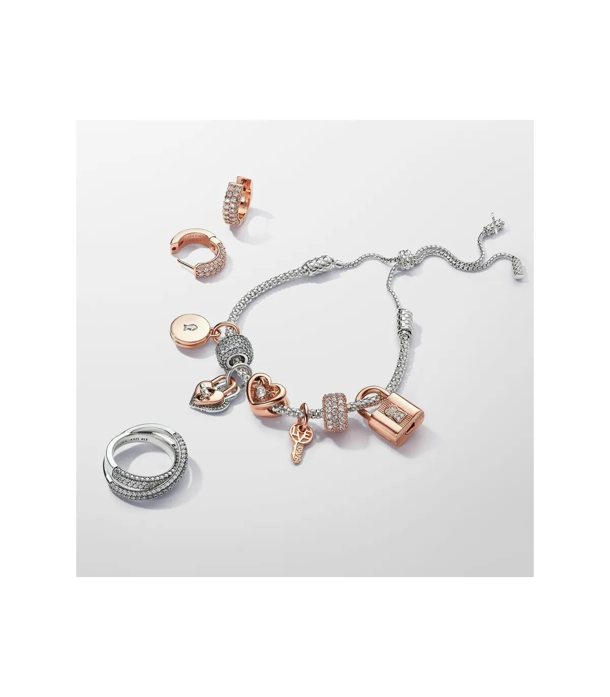 CHARM COLGANTE PANDORA DOBLE CORAZóN CANDADO GIRATORIO EN DOS TONOS  783079C01