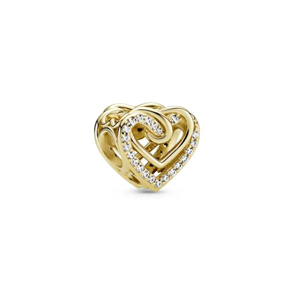Charm con un recubrimiento en oro de 14k Corazones Entrelazados Brillantes