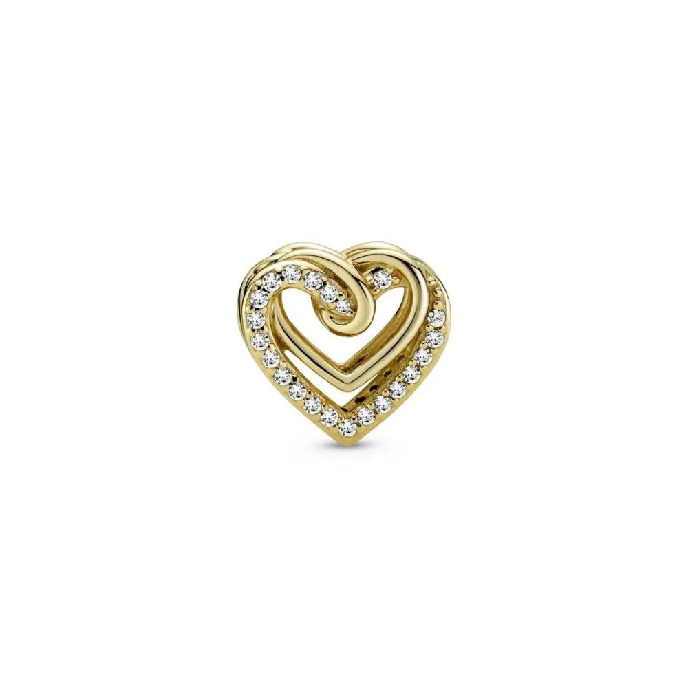 Charm con un recubrimiento en oro de 14k Corazones Entrelazados Brillantes