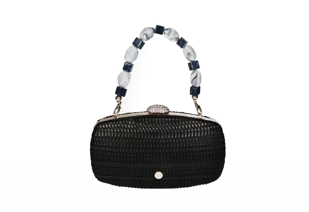 Clutch Negro Trenzado Cierrre Boquilla Brillantes