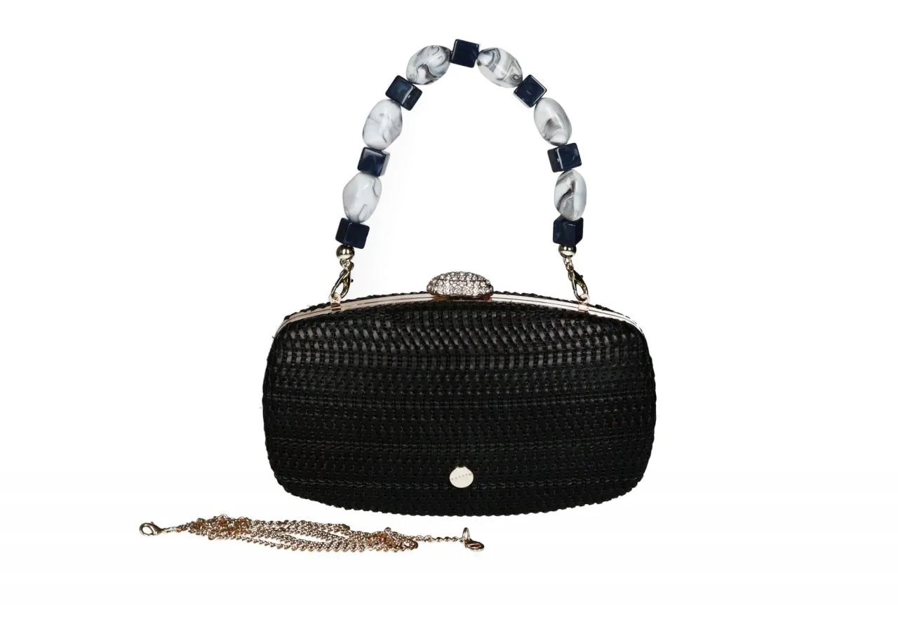 Clutch Negro Trenzado Cierrre Boquilla Brillantes