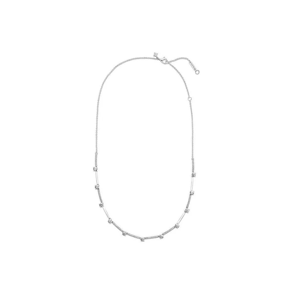 Collar Barras Brillantes de plata de ley de Pandora con circonitas cúbicas transparentes Largo 45 cm