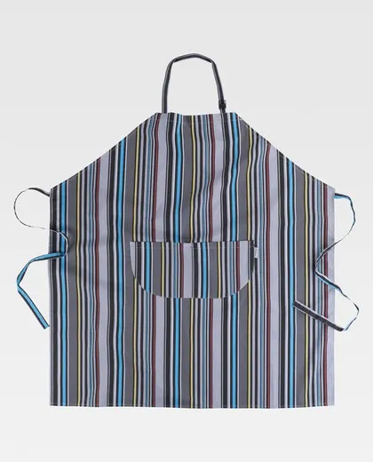 Delantal con peto y un bolso estampado rayas 90x95
