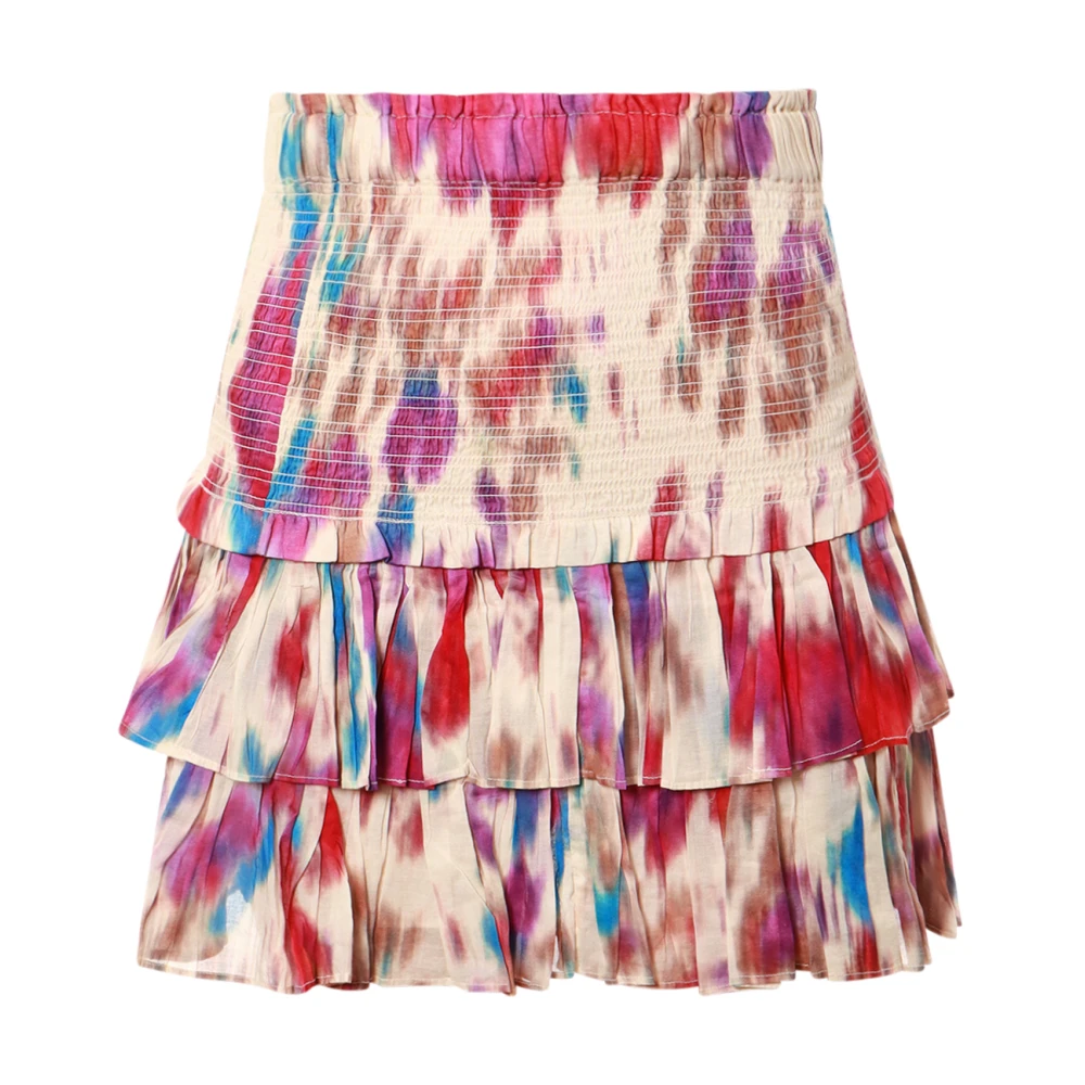 Falda de algodón estampado multicolor con volante