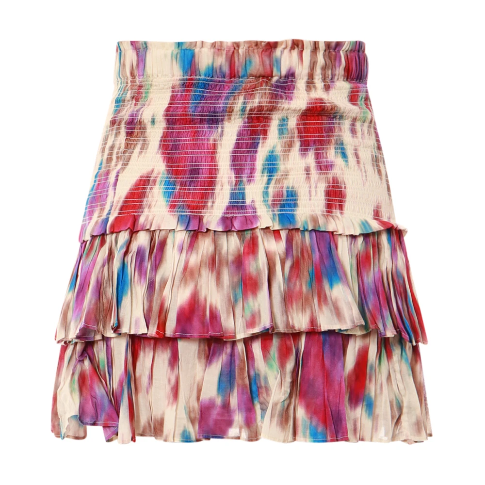 Falda de algodón estampado multicolor con volante