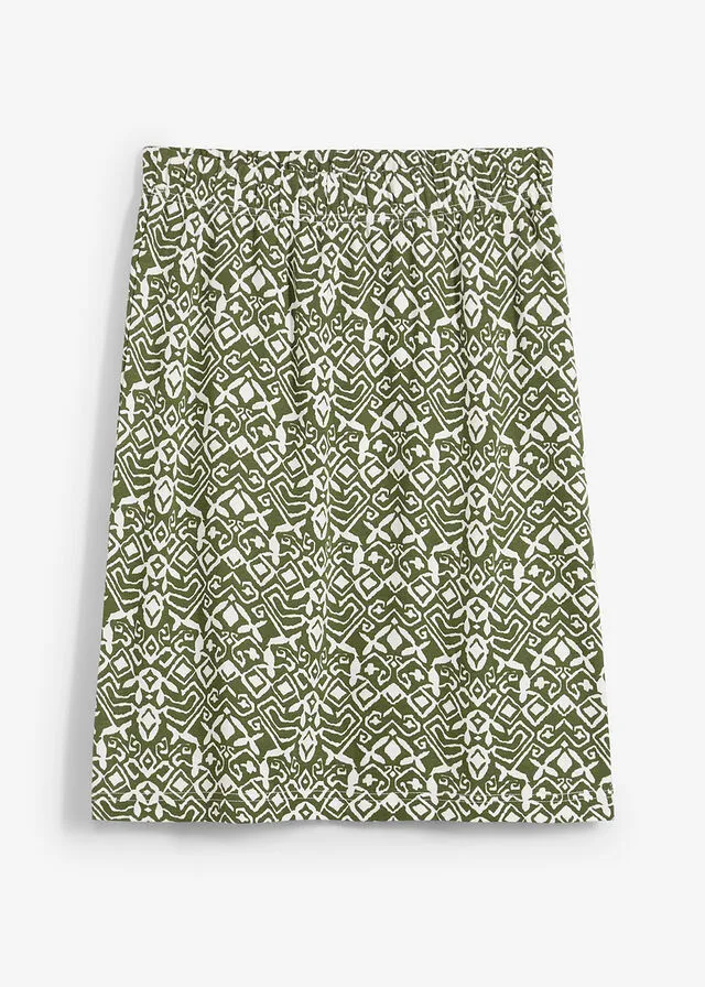 Falda de punto Caqui oscuro/blanco lana estampado