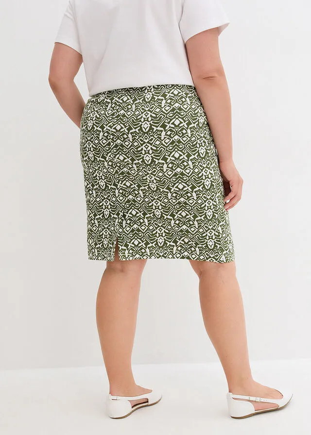 Falda de punto Caqui oscuro/blanco lana estampado
