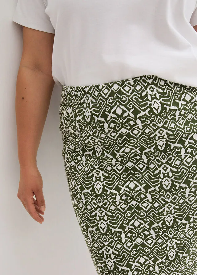 Falda de punto Caqui oscuro/blanco lana estampado