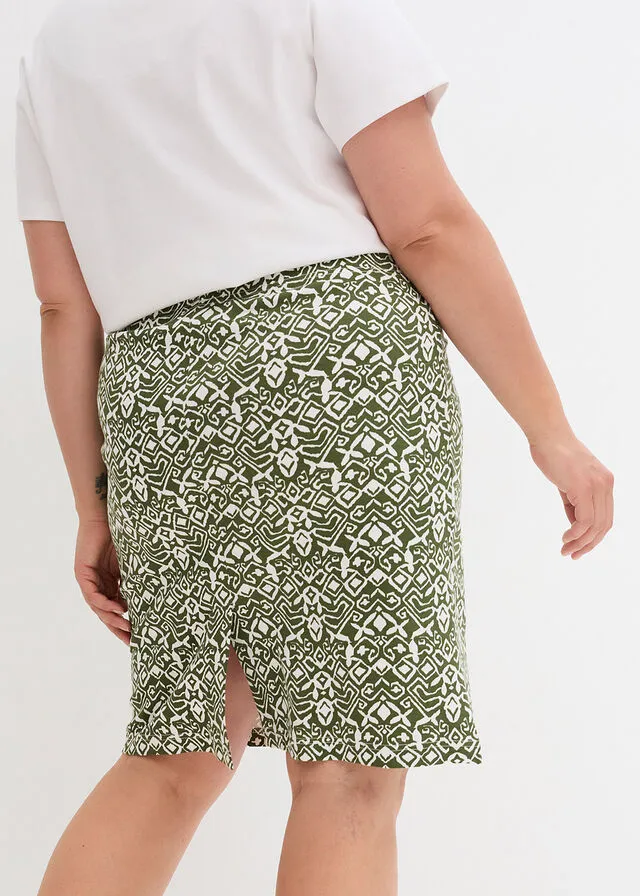 Falda de punto Caqui oscuro/blanco lana estampado