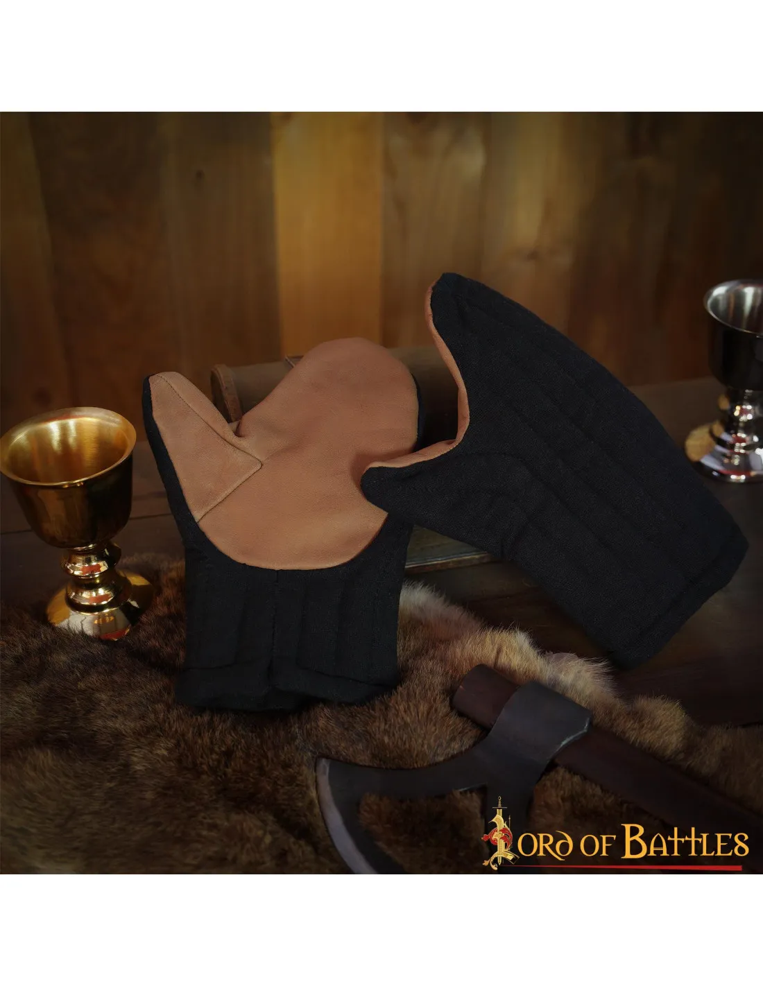 Guantes negros de manopla acolchados en algodón