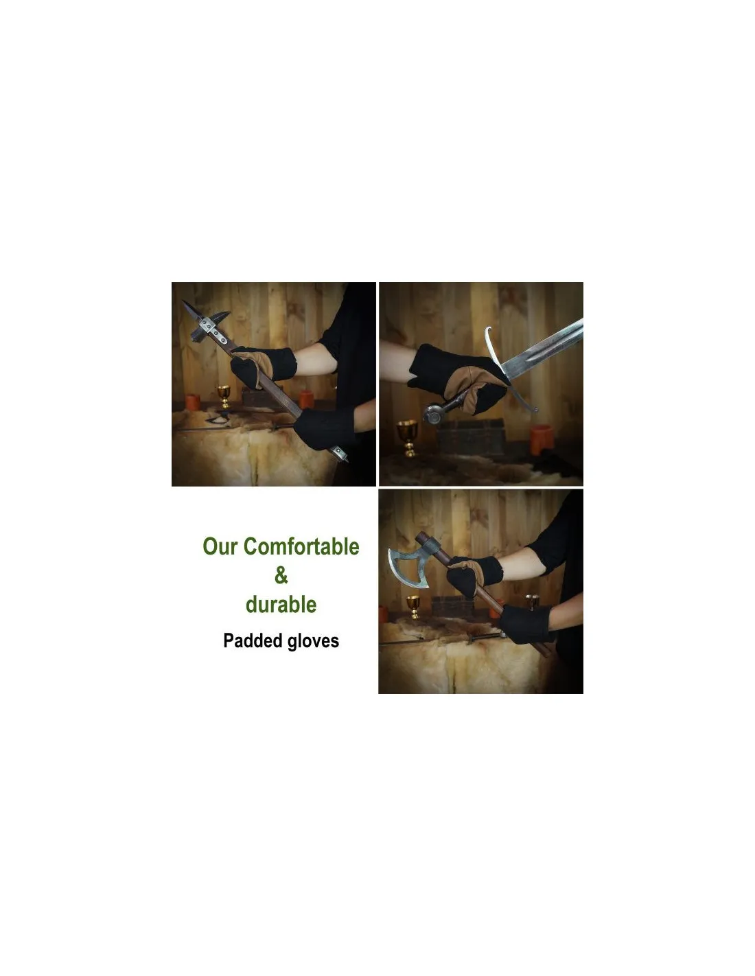 Guantes negros de manopla acolchados en algodón