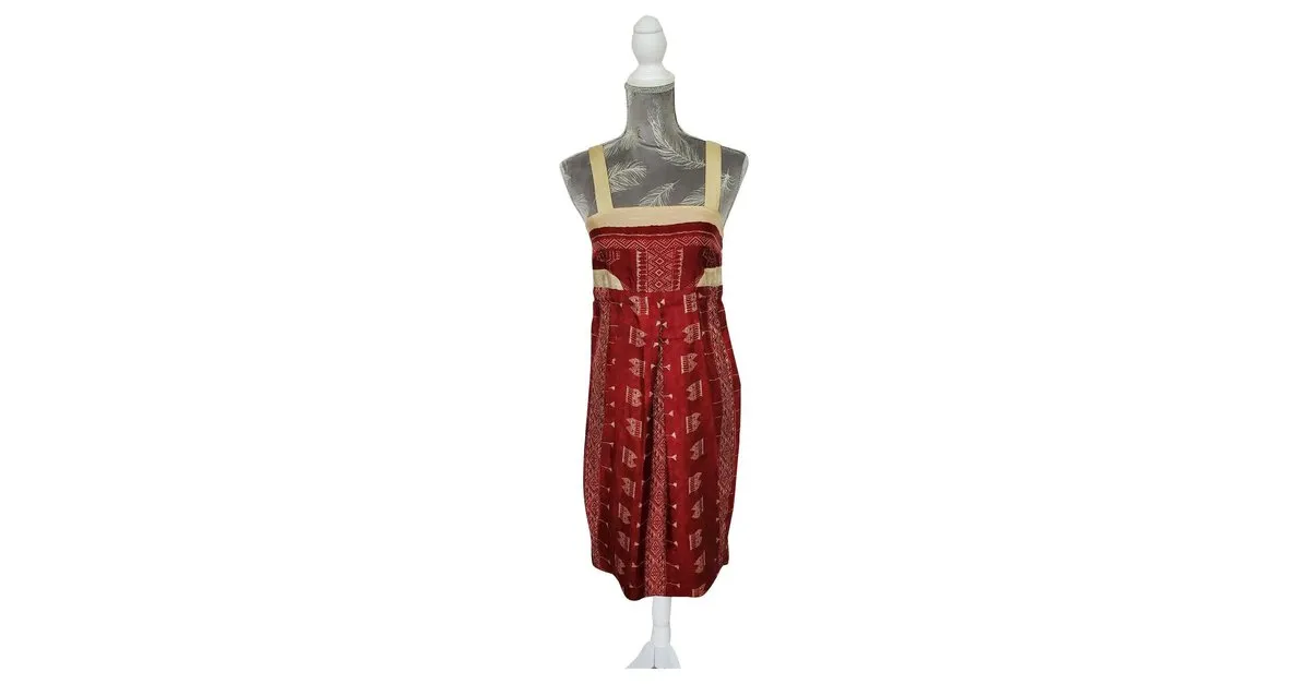 Hoss Intropia Vestido de seda rojo oscuro y dorado Burdeos 