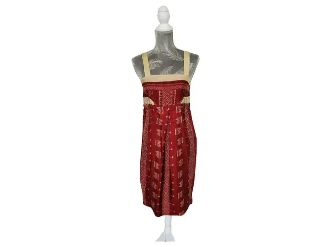 Hoss Intropia Vestido de seda rojo oscuro y dorado Burdeos 