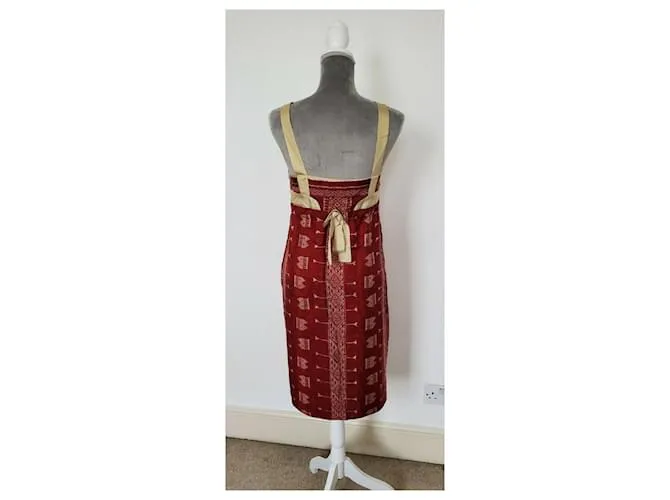 Hoss Intropia Vestido de seda rojo oscuro y dorado Burdeos 
