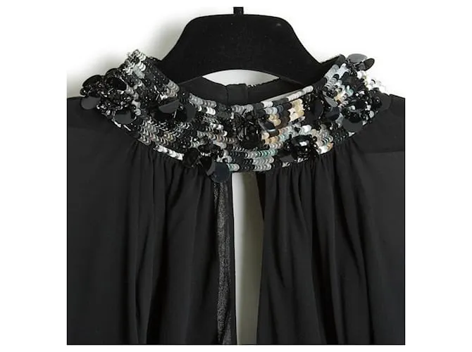 Jean Louis Scherrer Vestido largo de crepé de seda negro FR40 
