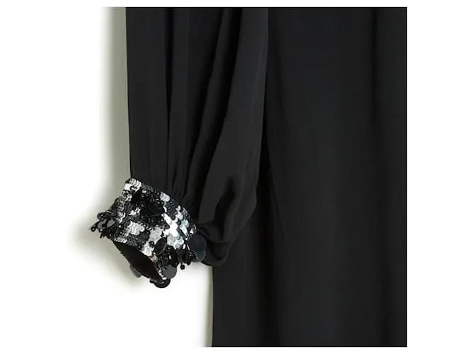Jean Louis Scherrer Vestido largo de crepé de seda negro FR40 