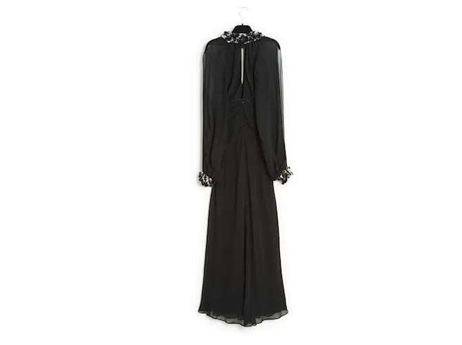 Jean Louis Scherrer Vestido largo de crepé de seda negro FR40 