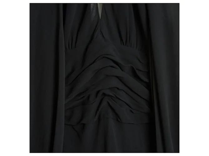 Jean Louis Scherrer Vestido largo de crepé de seda negro FR40 