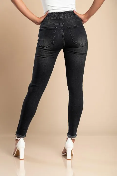 Jeans ajustados con cintura alta y aberturas Stefana, negro