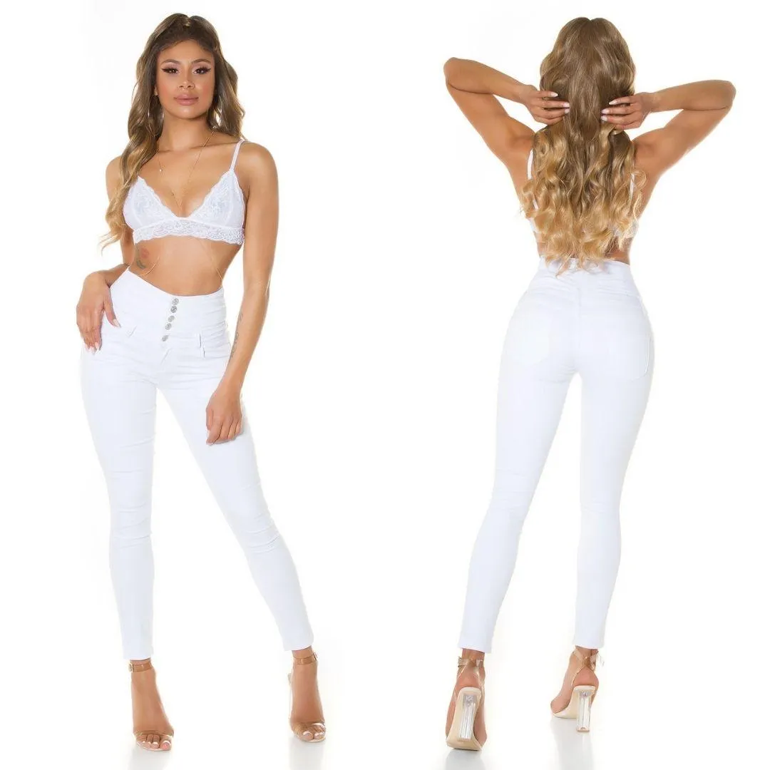 Jeans blancos de Cintura Alta Botones