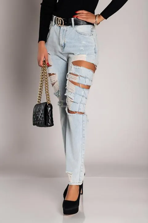 Jeans rectos con rotos grandes Venetina, azul claro