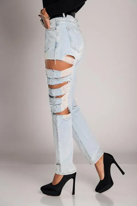 Jeans rectos con rotos grandes Venetina, azul claro