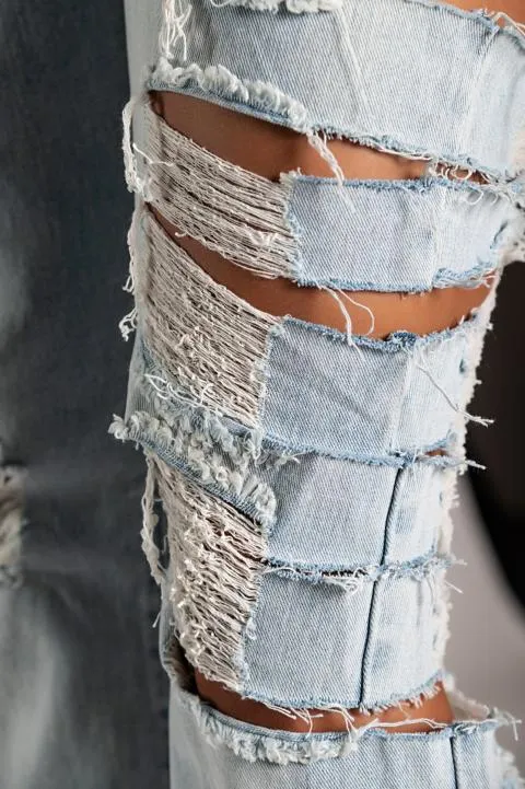 Jeans rectos con rotos grandes Venetina, azul claro