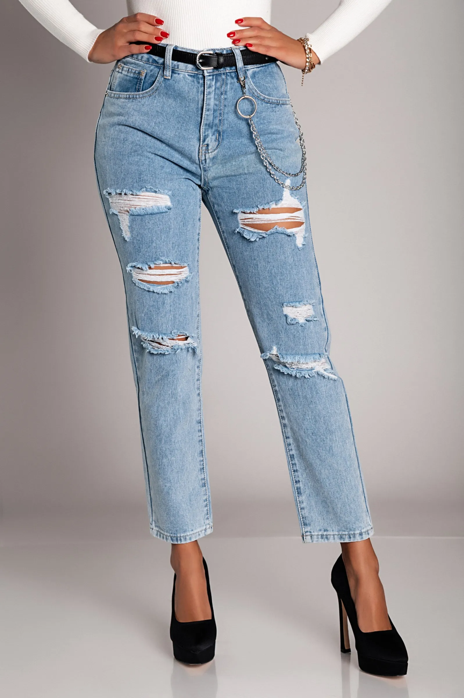 Jeans rectos con rotos Vallia, azul claro