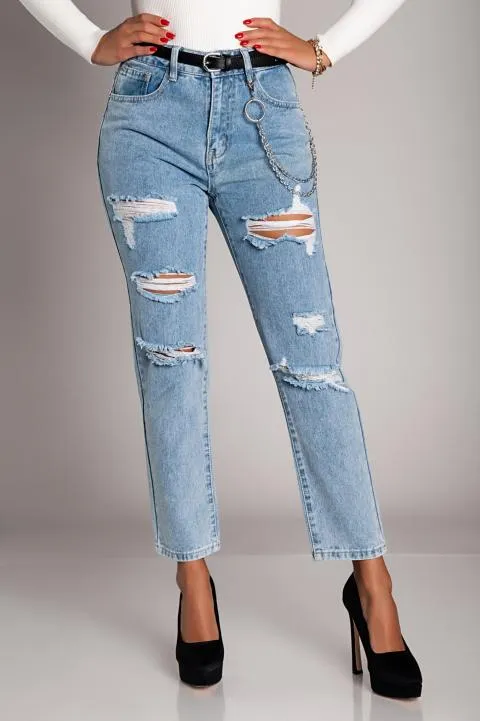 Jeans rectos con rotos Vallia, azul claro