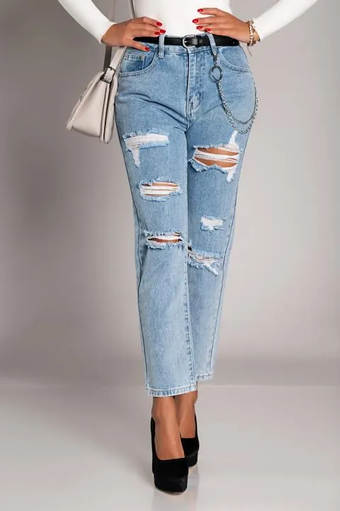 Jeans rectos con rotos Vallia, azul claro
