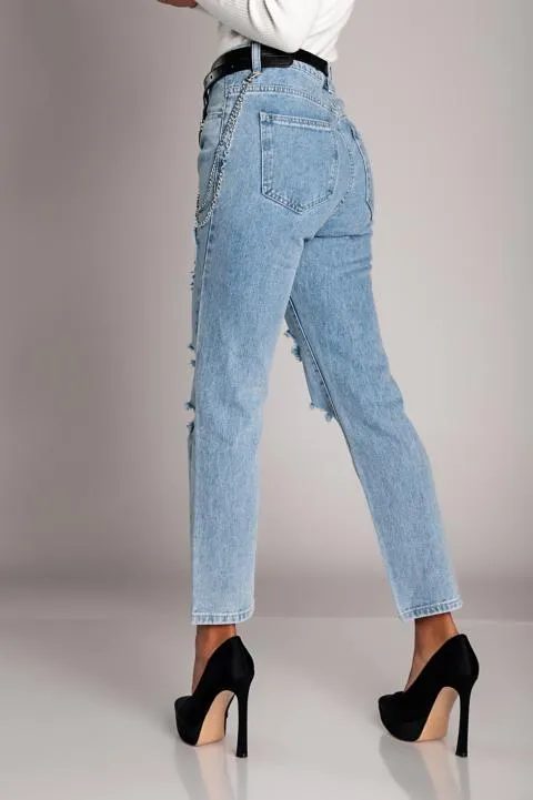 Jeans rectos con rotos Vallia, azul claro