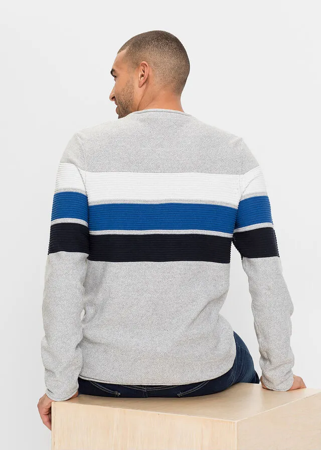 Jersey con algodón reciclado Gris jaspeado con rayas horizontales