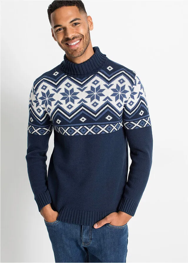 Jersey con patrón nórdico Azul oscuro con estampado invernal
