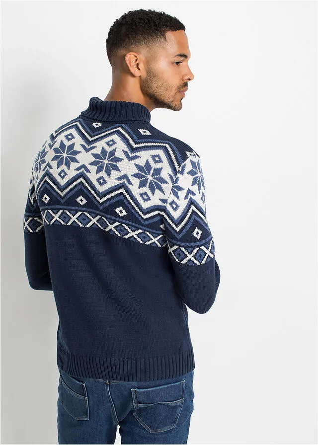 Jersey con patrón nórdico Azul oscuro con estampado invernal