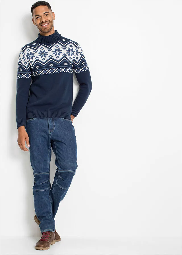 Jersey con patrón nórdico Azul oscuro con estampado invernal
