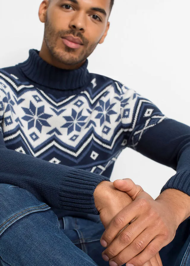 Jersey con patrón nórdico Azul oscuro con estampado invernal