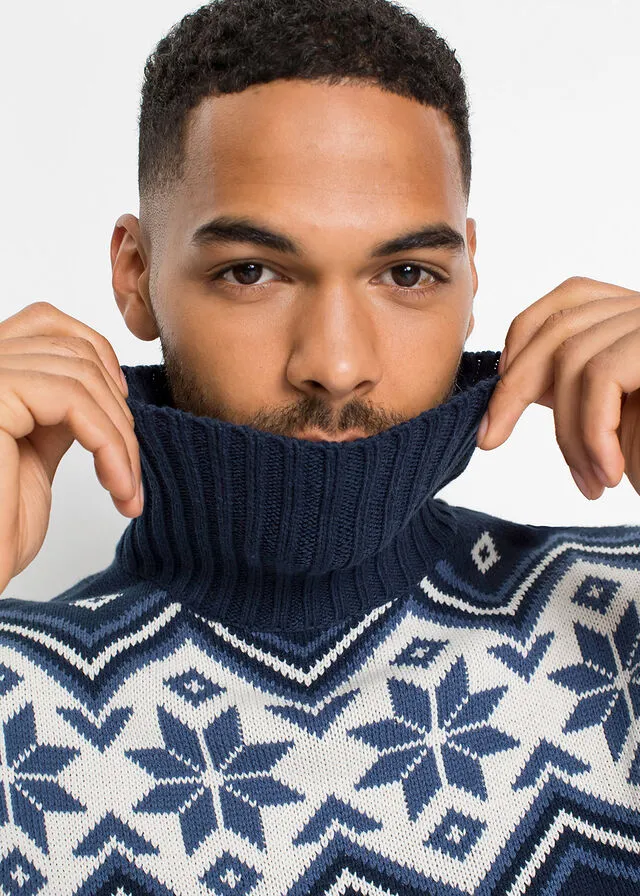 Jersey con patrón nórdico Azul oscuro con estampado invernal