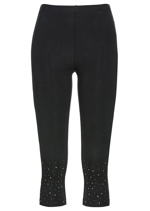 LEGGINGS CAPRI CON PIEDRAS BRILLANTES NEGROPLATEADO