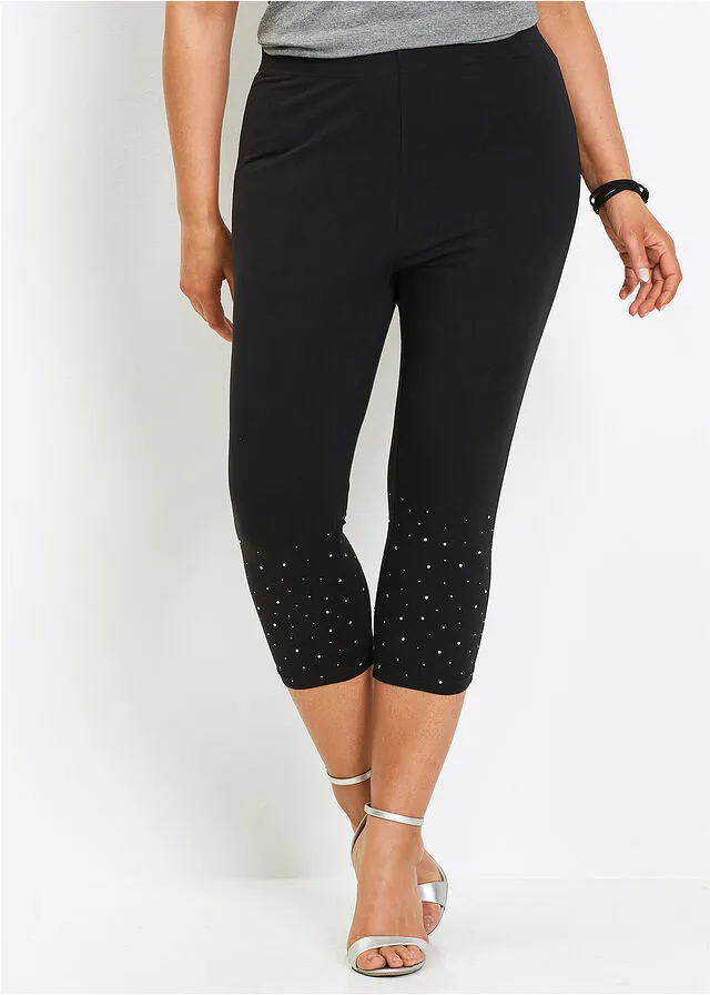 LEGGINGS CAPRI CON PIEDRAS BRILLANTES NEGROPLATEADO