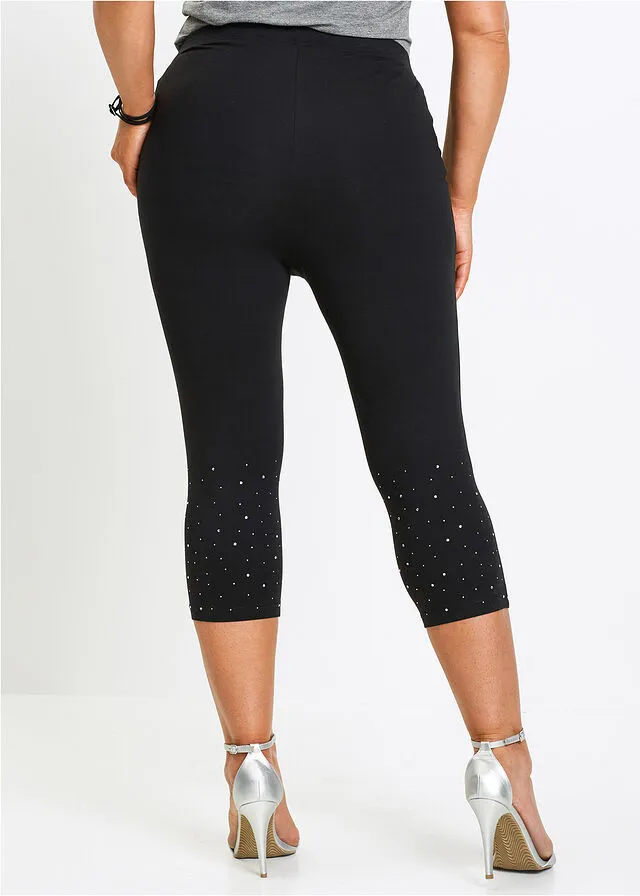 LEGGINGS CAPRI CON PIEDRAS BRILLANTES NEGROPLATEADO