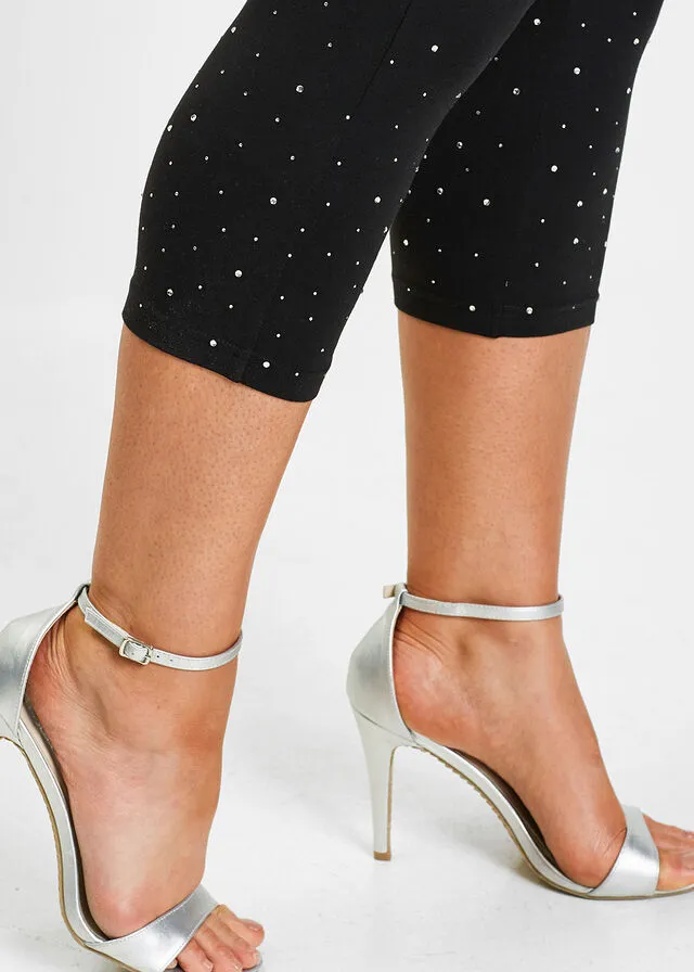 LEGGINGS CAPRI CON PIEDRAS BRILLANTES NEGROPLATEADO