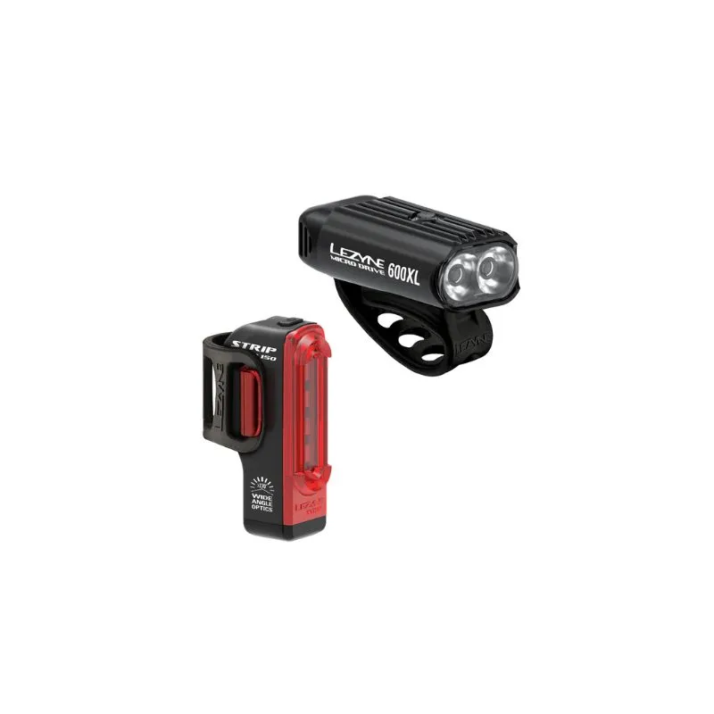Luz de bicicleta Lezyne (delantera) MICRO DRIVE 600XL / (trasera) STRIP PAIR (NEGRO / NEGRO)