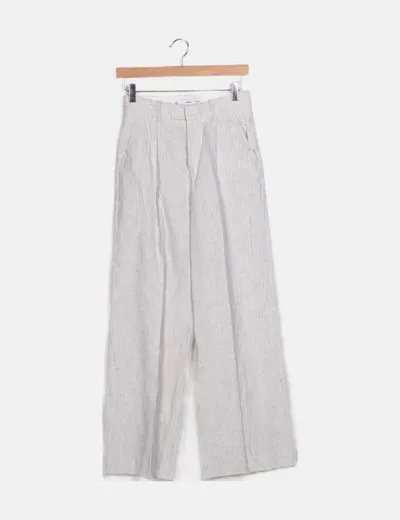 Mango Pantalón chino blanco estampado rayas