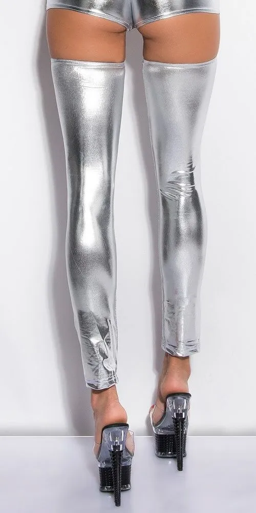Manguitos piernas brillantes plateados