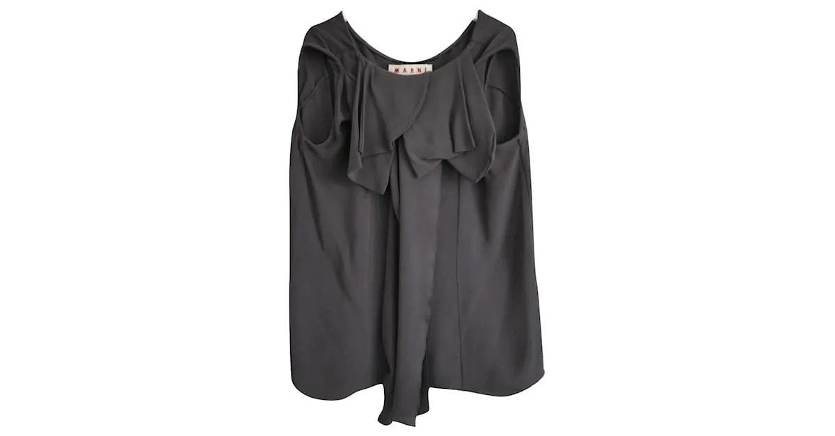 Marni Top gris de crepé de seda drapeado 
