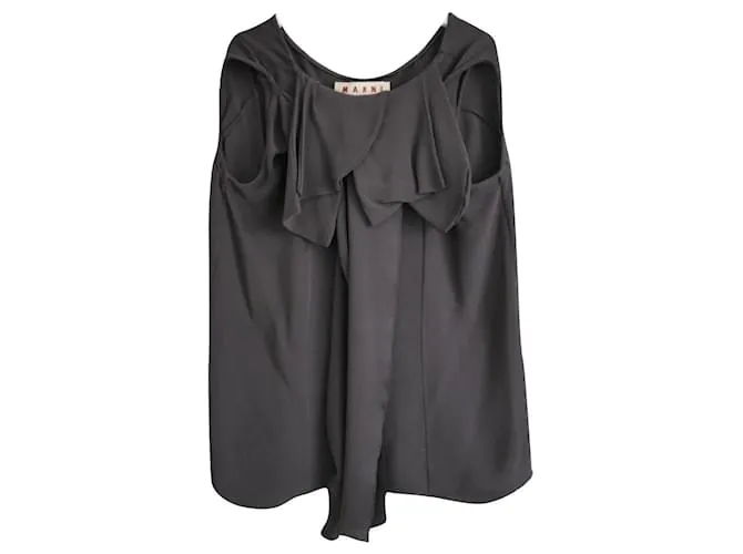 Marni Top gris de crepé de seda drapeado 