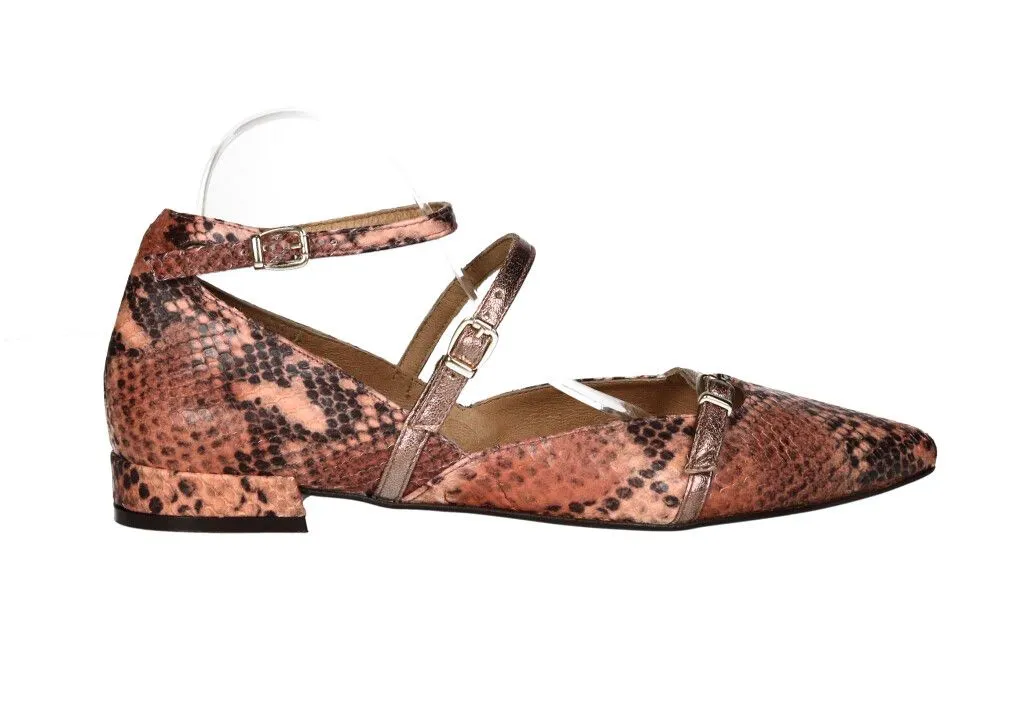 Mercedes Piel Serpi Rosa/marron Tres Correas