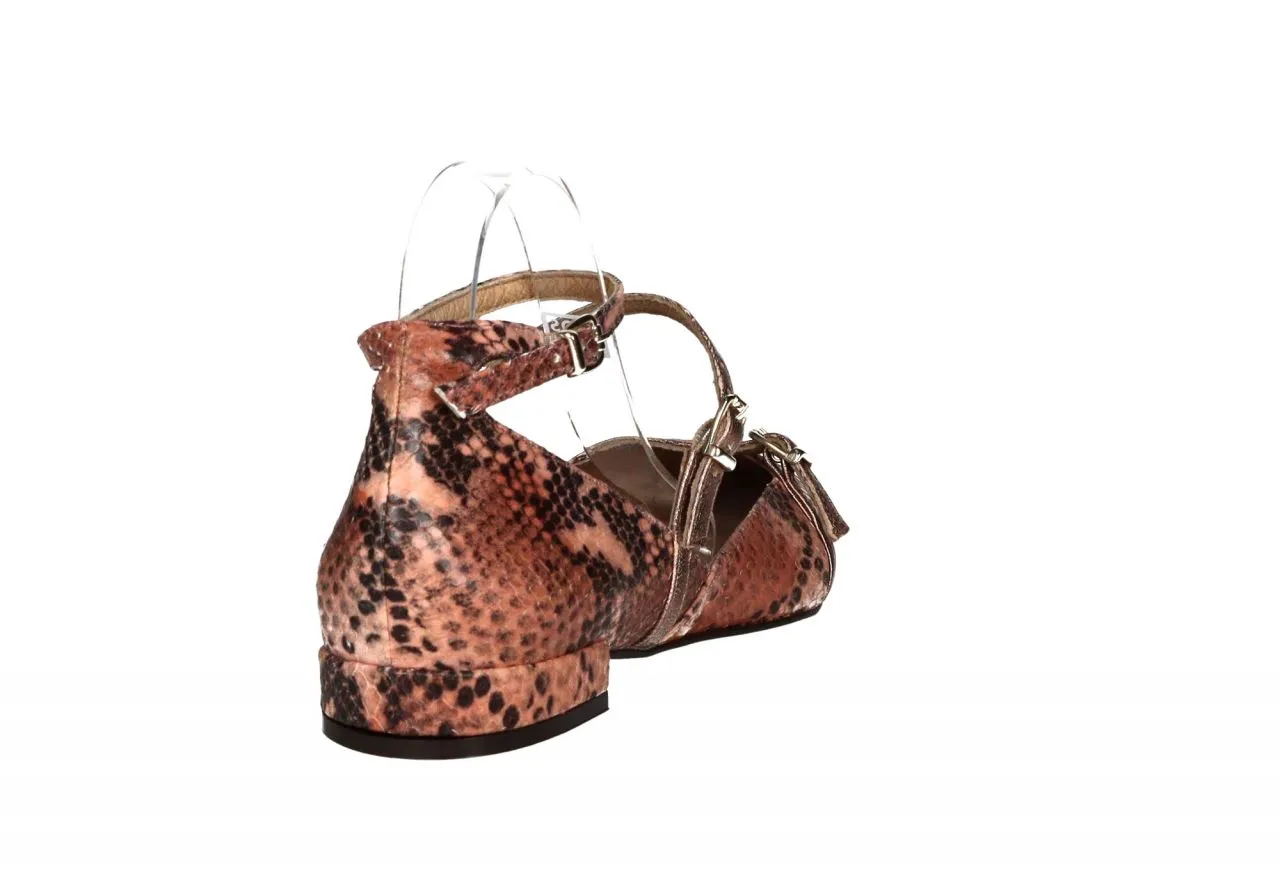 Mercedes Piel Serpi Rosa/marron Tres Correas