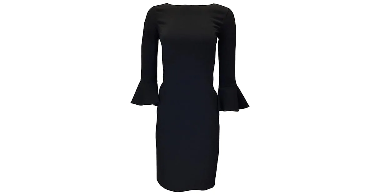 Michael Kors Collection Vestido negro de crepé de lana con mangas acampanadas 