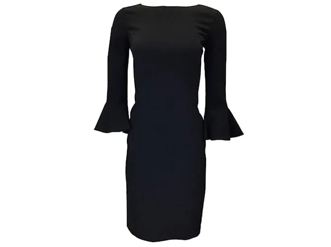 Michael Kors Collection Vestido negro de crepé de lana con mangas acampanadas 